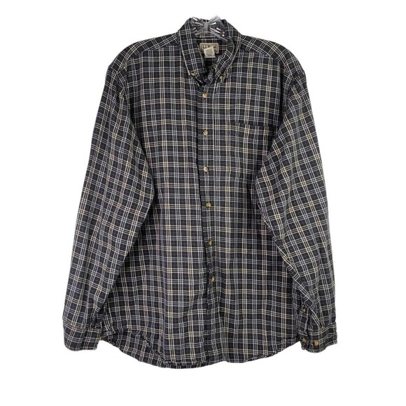 LL Bean Mens Button Down Flannel Shirt Blue Plaid Medium Long Sleeve Lodge - Picture 2 of 11